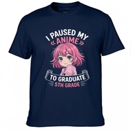 Men's Solid Color Short-Sleeved T-Shirt Streetwear Style "I Paused My Anime To Graduate 5th Grade Re
