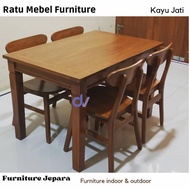 Meja makan minimalis set 4 kursi kayu jati kualitas bagus