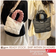 [SG SELLER] Tote Handbag Cotton Padded Down Bag Puffer Bag Women Korean Light Shoulder Bag