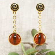 Fire Red Orange Glass Cat Eye Evil Eye Gold Spiral Protection Earrings Jewelry