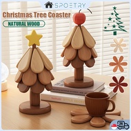 【SG SPOETRY】Natural Wooden Tree Trivets Wood Christmas Tree Coaster Set,Tree Shape Trivet, Table Dec