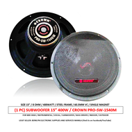 CROWN PRO-SW-1540M / Size 15" / 400 Watts / Subwoofer Speaker / 8 Ohms / 60.5mm VC / Steel Frame / S