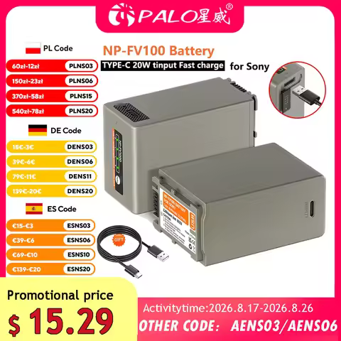 PALO 4590mAh NP-FV100 NP-FV70 Battery with 5V/2A Type-C Input for Sony FDR-AX33, FDR-AX53, FDR-AX60,