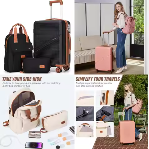 carry-on luggage set: 22x14x9 inch airline approved, 20 inch lightweight abs suitcases with wheels a