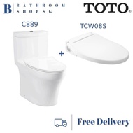 TOTO C889 One Piece Rimless Toilet Bowl with TCW08S Ecowasher Manual Bidet Seat