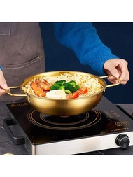 1入不銹鋼平底拉麵鍋,適用於湯、咖哩、麵條和燉飯,廚具、廚房工具、烹飪配件
