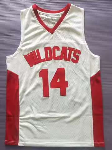 14 Zac Efron Troy Bolton East High School Wildcats white red blue black Retro Basketball Jersey Men'