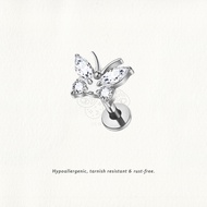 Nora Ana Zircon Butterfly Threaded Stud Flatback Earring Titanium ASTM-F136 Surgical Implant Grade