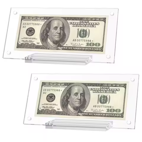 2/4Pcs Acrylic Display Stand Transparent Banknotes Holder Dollar Bill Frame for Banknote Stamp Photo