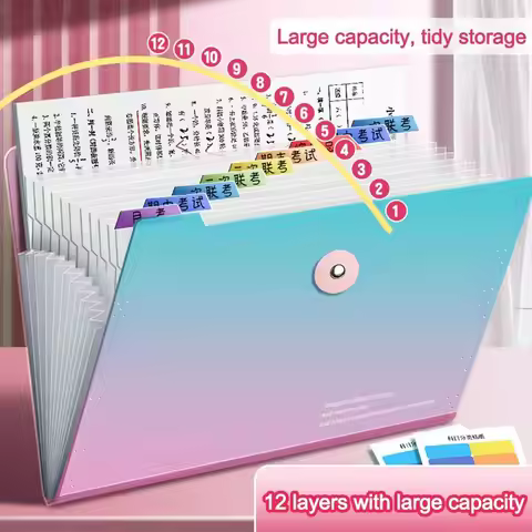 Gradient Color A4 Document Bag Large Capacity Envelope Folder File Folder Waterproof Organ Bags for 