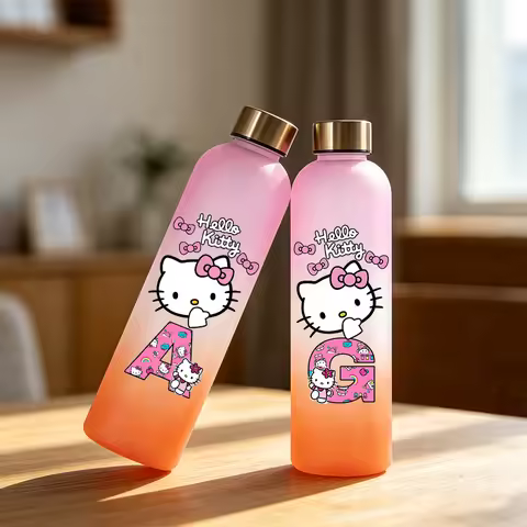 Hello Kitty Water Cup 900ml Drinking Bottle Girls Anime Letter A-z Initials Portable Sports Water Bo