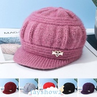FAYSHOWS Peaked Cap, Windproof Ear Guard Knitted Hat, Fashion Keep Warm Knitted Pumpkin Beret Hat Wo