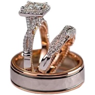 Wedding Ring Set His and and Her=set Cubic Zirconia Engagement rings Hypoallallutilus Set Rose bride
