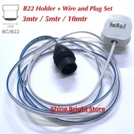 B22 Lamp Holder with Twin Wire and 3 pin plug complete set Wire with B22 Holder