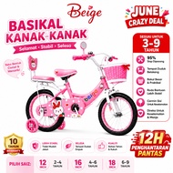 Beige basikal budak Kids Bicycle Bike Kids 12/16 Inch Boys Girls Bicycle with Training Wheels 自行車