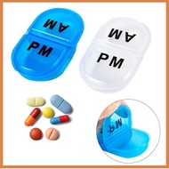 [WY2] 2 Grids Waterproof Pill Organizer Portable Oval Pill Box Pill Container Daily AM&PM Containers