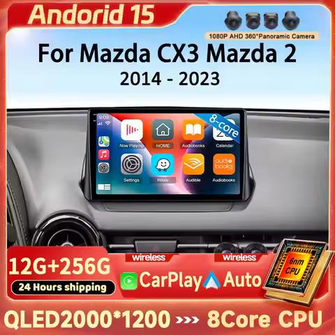Android 15 Carplay Auto Car Radio For Mazda CX-3 CX3 Mazda 2 DK 2014 - 2017 2018 2019 2020 2021 Mult