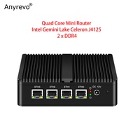 Fanless Mini PC Intel Celeron N4000 J4125 Quad Core Soft Router with 4 x intel i226 2500M LAN 2 DDR4