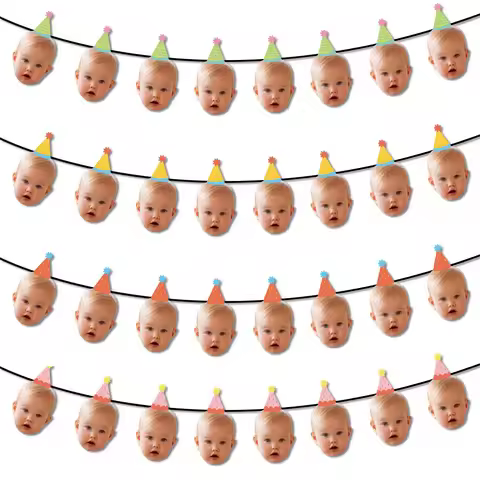 Customized photo small birthday hat banner, suitable for 1st birthday decoration and first milestone