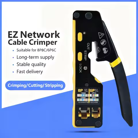 EZ-Type Network Cable Crimper 3-in-1 Crimp/Cut/Strip Lan CAT8/7/6A/6/5E (STP/UTP) & RJ11/12 Tel Modu