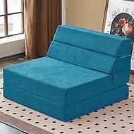 jela Sofa Bed Foldable Mattress Luxury Miss Fabric, Folding Sleeper Sofa Chair Bed Floor Mattress Floor Couch, Fold Out Couch Futon Mattress for Guest Room, Living Room (83"x33", Lightblue)
