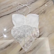 Womens Lace Vest Top Irregular Lace Neck Strap Vest Top Short Slim Fit Backless Tops Lace Hollowed O