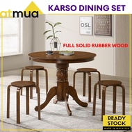 Atmua Furniture Karso Dining Set Round Table 4 Seater Dining Set Full Solid Rubber Wood