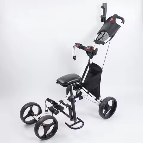 High Quality Lightweight Aluminum Alloy Foldable Golf Trolley 4 Wheels Golf Push Pull Cart With Seat