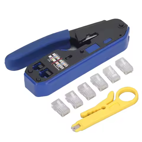 RJ45 Crimping Tool Kit Network Cable Ethernet Jack Pass Through Crimper for Cat5e Cat6 Cat6a Connect