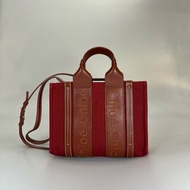 CHLOE 紅帆布WOODY 小號托特包