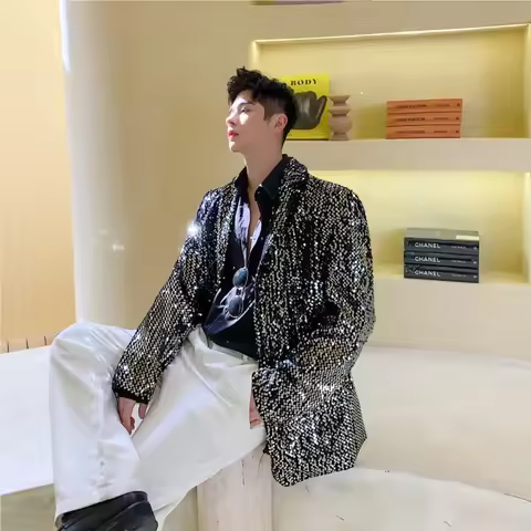 Male Shiny Blazers 2024 Spring jacket men Stylish Sequin Decor Blazer For Men Suit Jackets Dazzling 