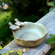 Bird Bath Frost-Proof Standing Bird Bath Garden Decoration Bird Bath Winterproof Stone with 2 Birds 