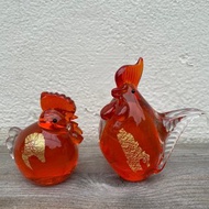 水晶玻璃 琉璃 雞 夫妻雞 福氣雞