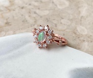 天然歐泊石玫瑰金925純銀戒指裸石寶石輕珠寶半寶石