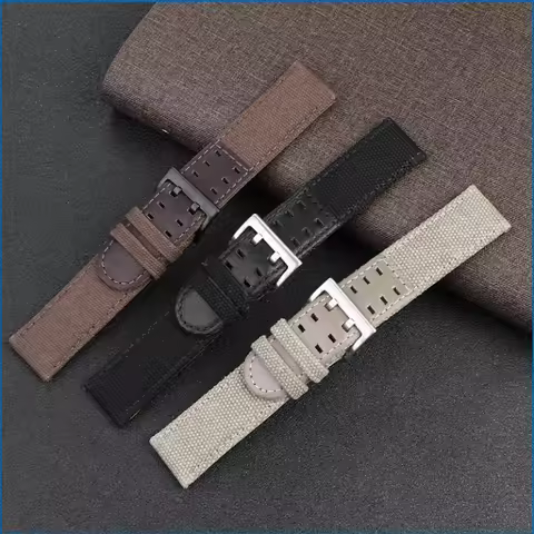 20mm 22mm Canvas Leather watch band for Hamilton khaki/aviation/field Men outdoor sports nylon+cowhi