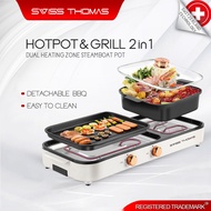 SwissThomas (68x28cm) Barbeque BBQ Steamboat Pot BBQ Grill Plate Detachable Electric Marble Stone Mo