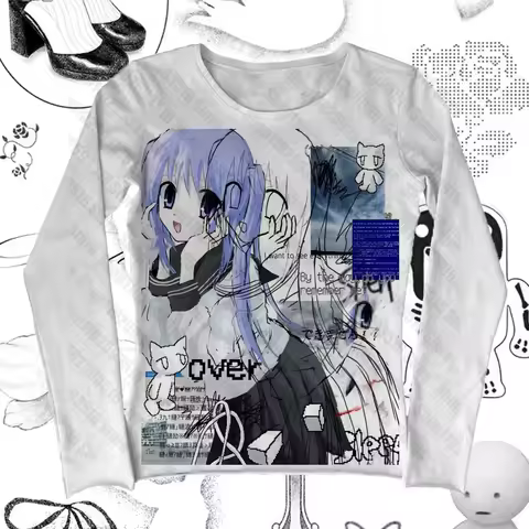 2000s Clothes Y2k Top Long Sleeve Women's Cropped Clothing Female Spring 2025 Woman Kawaii Anime Gir