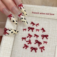 About 50pcs French wine red bow nail accessories / Cherry Red Mini Bow Resin Nail Decorations / DIY 