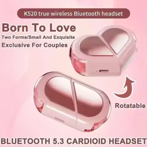 2025 Rotatable Love Heart Shaped Charging Case Low Latency Headphones NEW K520 Wireless Stereo Earbu