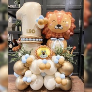 60pcs Lion Giraffe Balloon Cream White Number Birthday Balloon Set Jungle Animal Theme Birthday Part