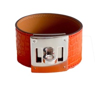 全新法國奢侈名牌HERMES橙色鱷魚皮鍍真金扣KELLY款手帶手鐲手環