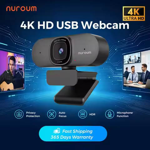 NUROUM V32AF 4K webcam, 1080P 60FPS, AI noise cancel mic, autofocus. USB plug-and-play for PC, calls
