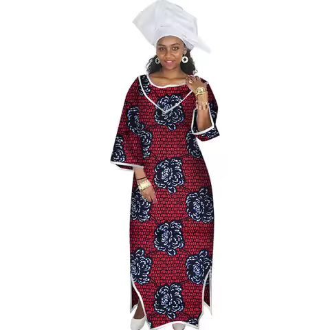 African Dresses for Women Half Sleeve Maxi Dress Africa Print Dresses Dashiki Women Bazin Rich Long 