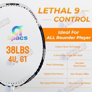 (Limited Stock) Apacs LETHAL 9 (White Grey) (Control) Badminton Racket 38lbs 4U,G1with Free String and Grip