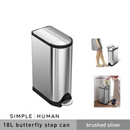 simplehuman 18L Premium Butterfly Lid Kitchen Step Trash Can, Brushed Silver Stainless Steel Dustbin