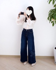 Moci韓國秋季刺繡牛仔褲