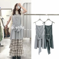 P Plaid Tie Waist Thin Shoulder Buttoned Dress/4436