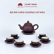 Bộ ấm chén tử sa Bát Tràng dáng chuông chỉ nâu