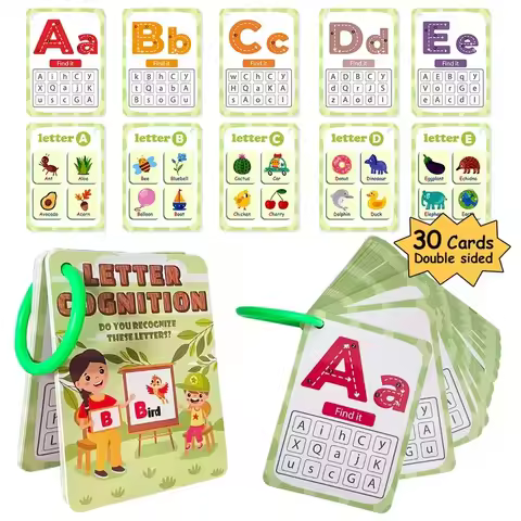 30-Card Alphabet & CVC Flash Cards with Tracing Practice & Find- Educational Flashcards for Preschoo