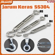 304 Stainless Steel Turnbuckle (Hard Needle/Spanskrup) - HOOK & Eye | Size M4,M6,M8| For Fasteners S
